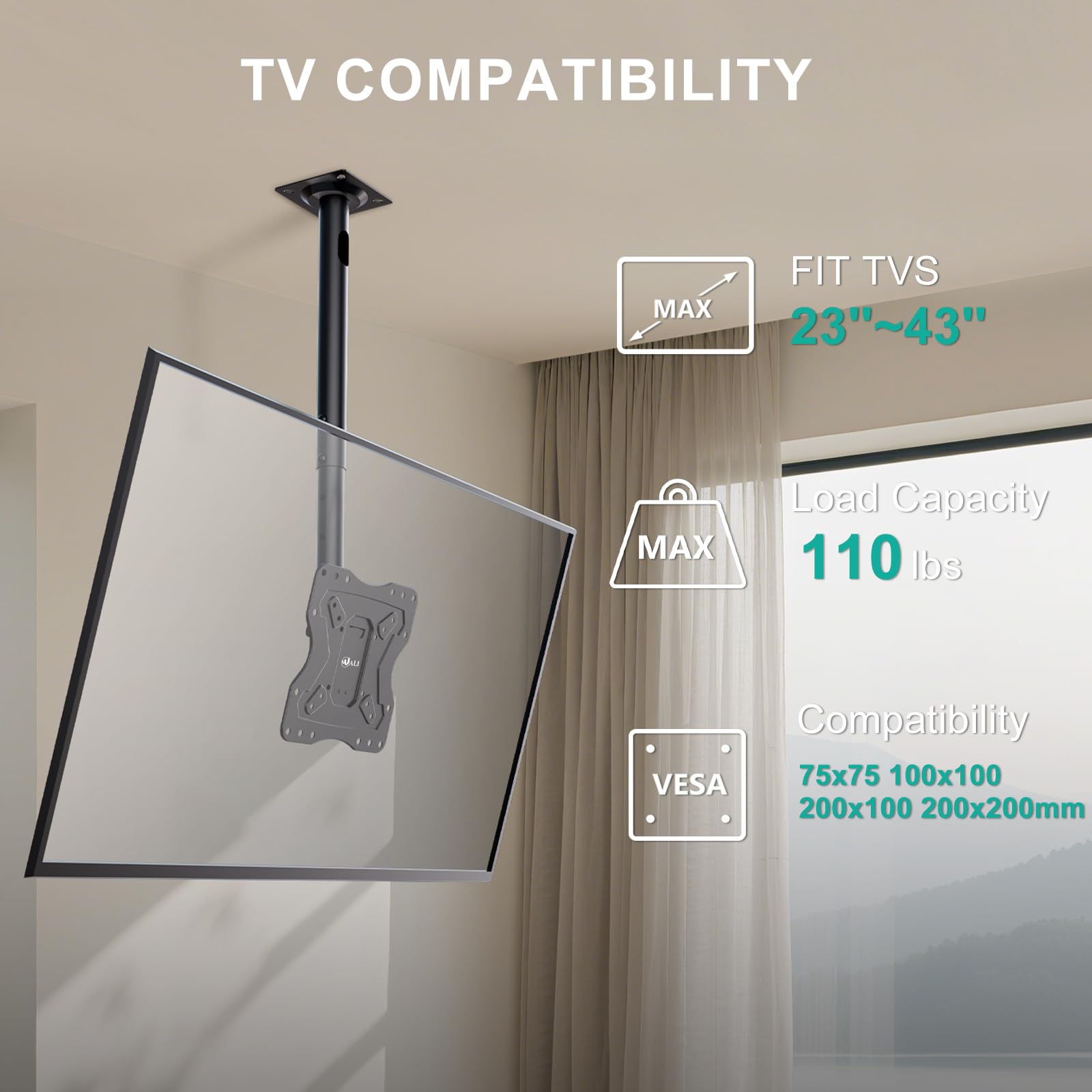 Adjustable TV Ceiling Mount 23–90 Inch