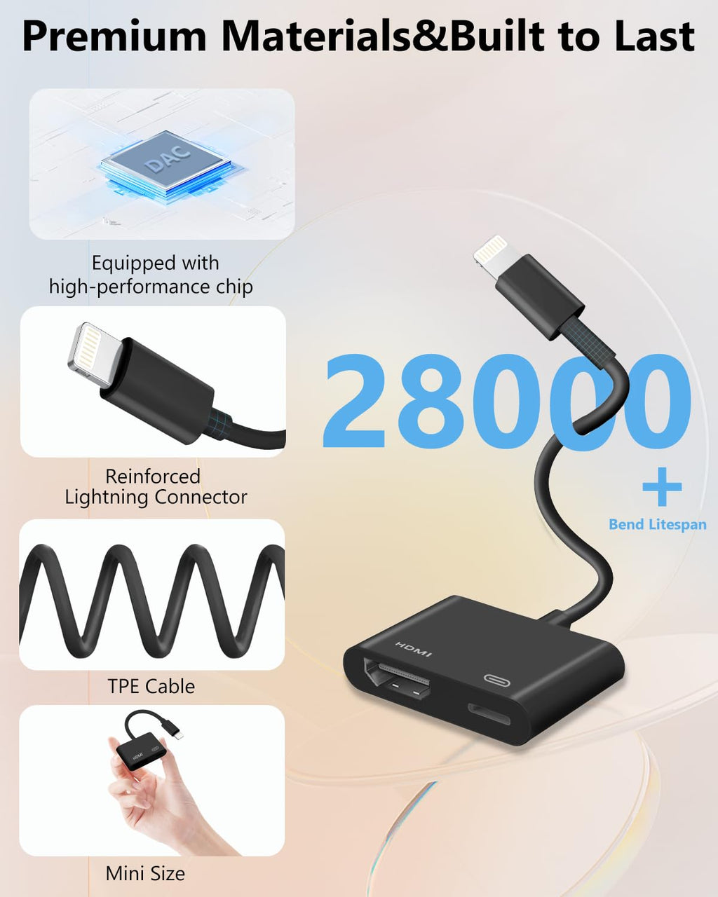 Lightning to HDMI Adapter 1080P AV Cable
