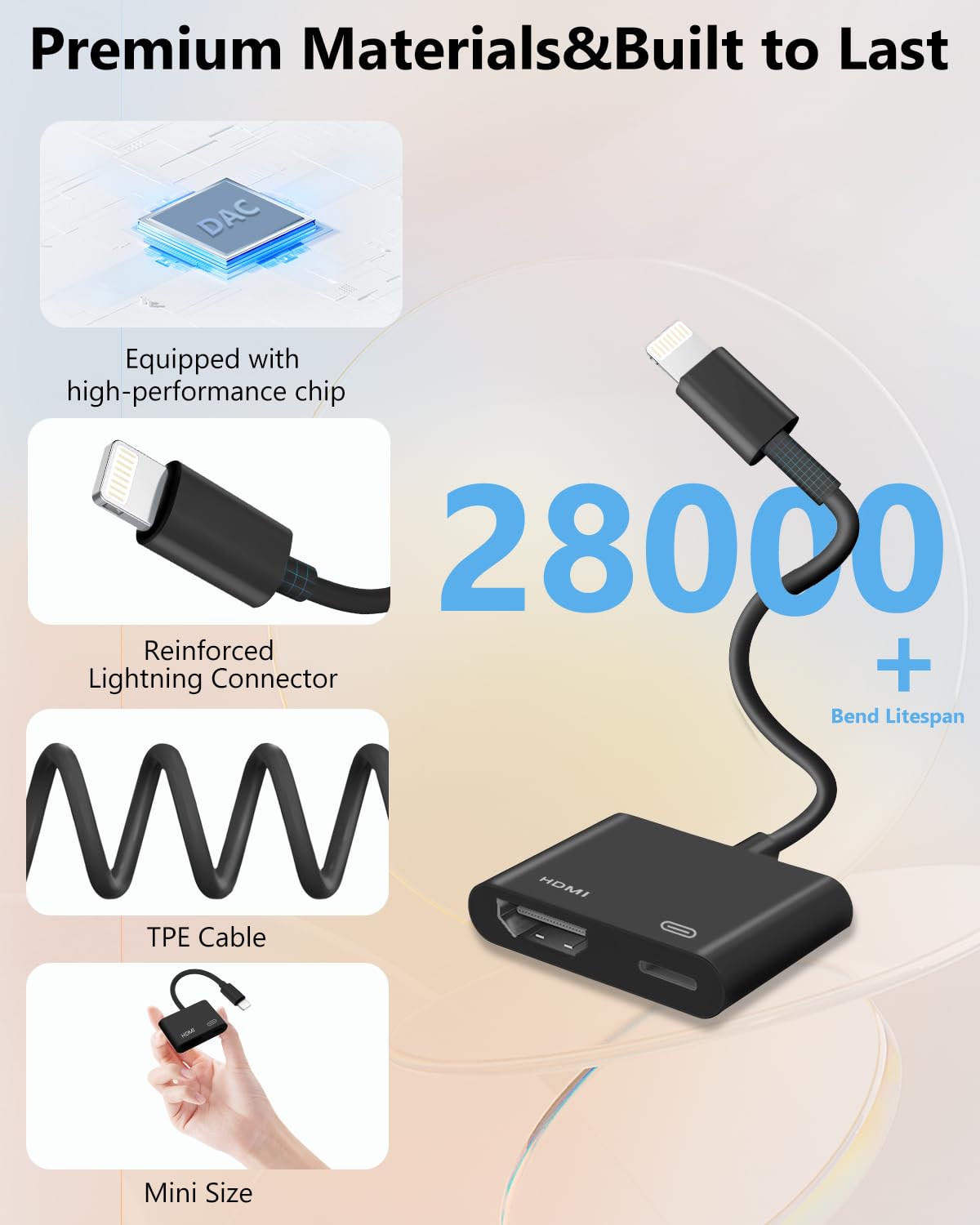 Lightning to HDMI Adapter 1080P AV Cable