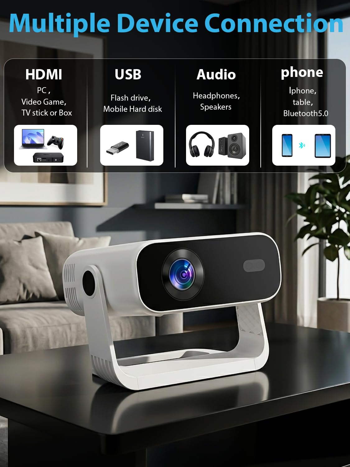 Mini Smart Projector 4K WiFi 6 Bluetooth 5