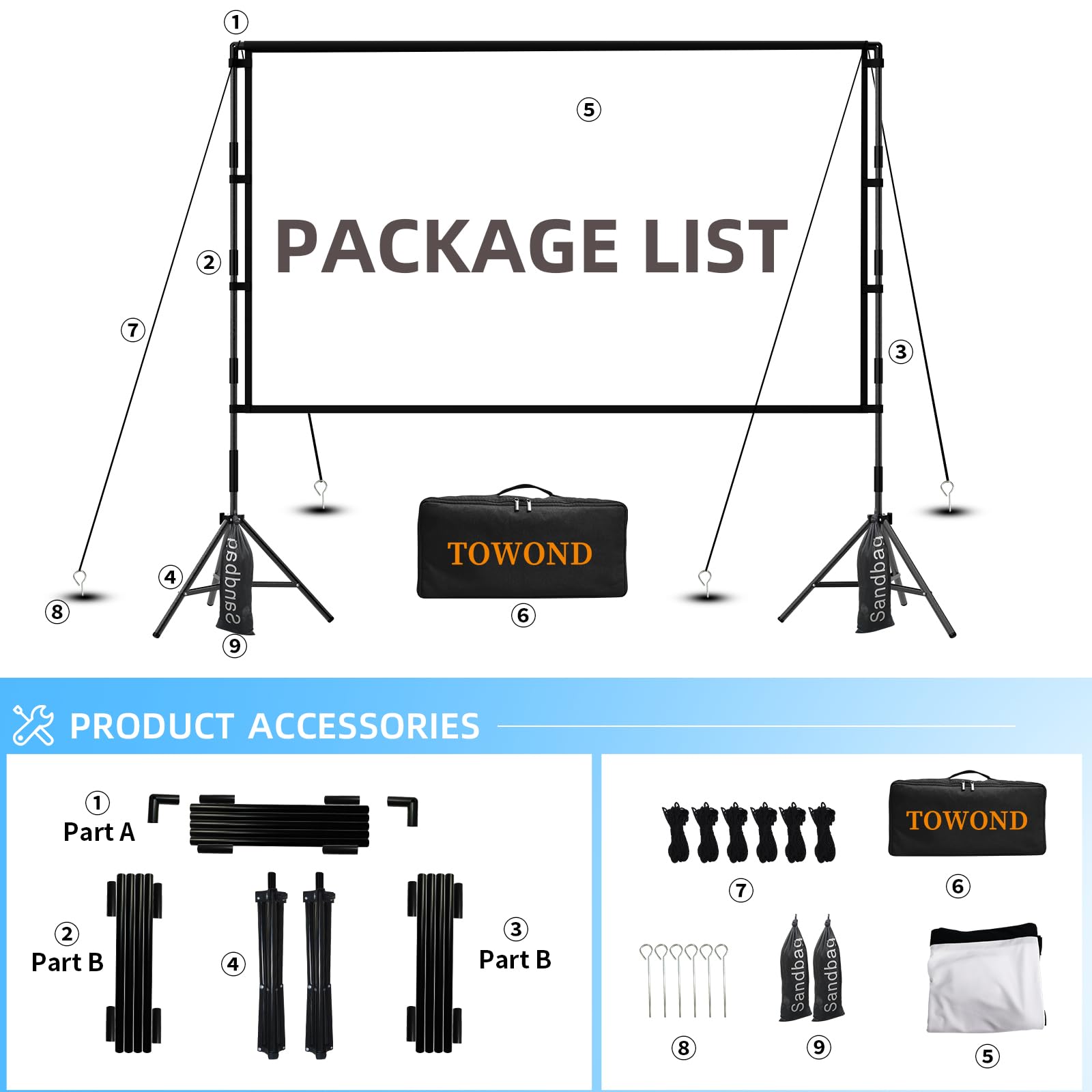 Portable Projector Screen with Stand 4K 16:9
