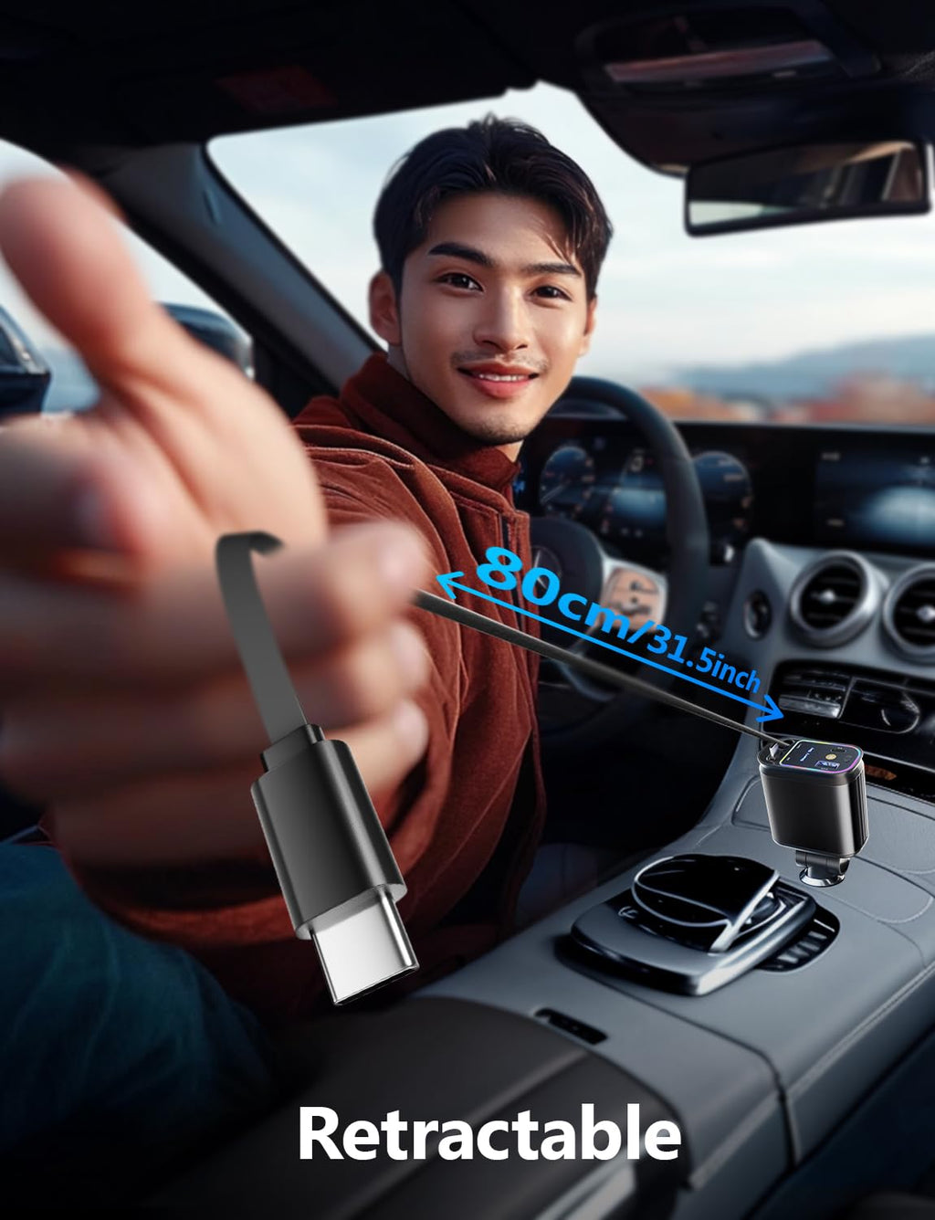 66W Retractable Car Charger 4 in 1 USB-C Cable