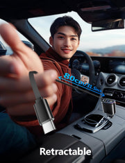 66W Retractable Car Charger 4 in 1 USB-C Cable
