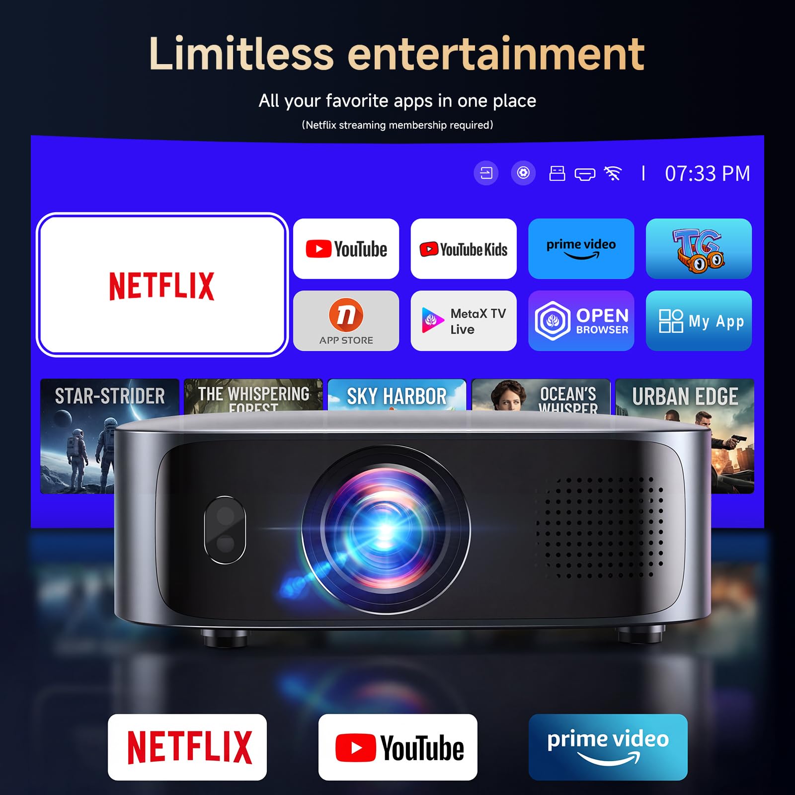 4K Smart Projector WiFi Bluetooth Auto Focus