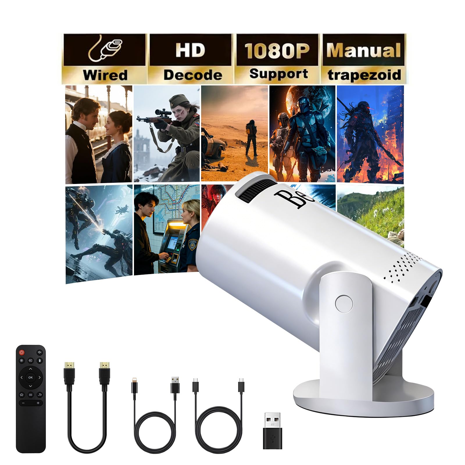 Mini Projector 1080P 4K Support