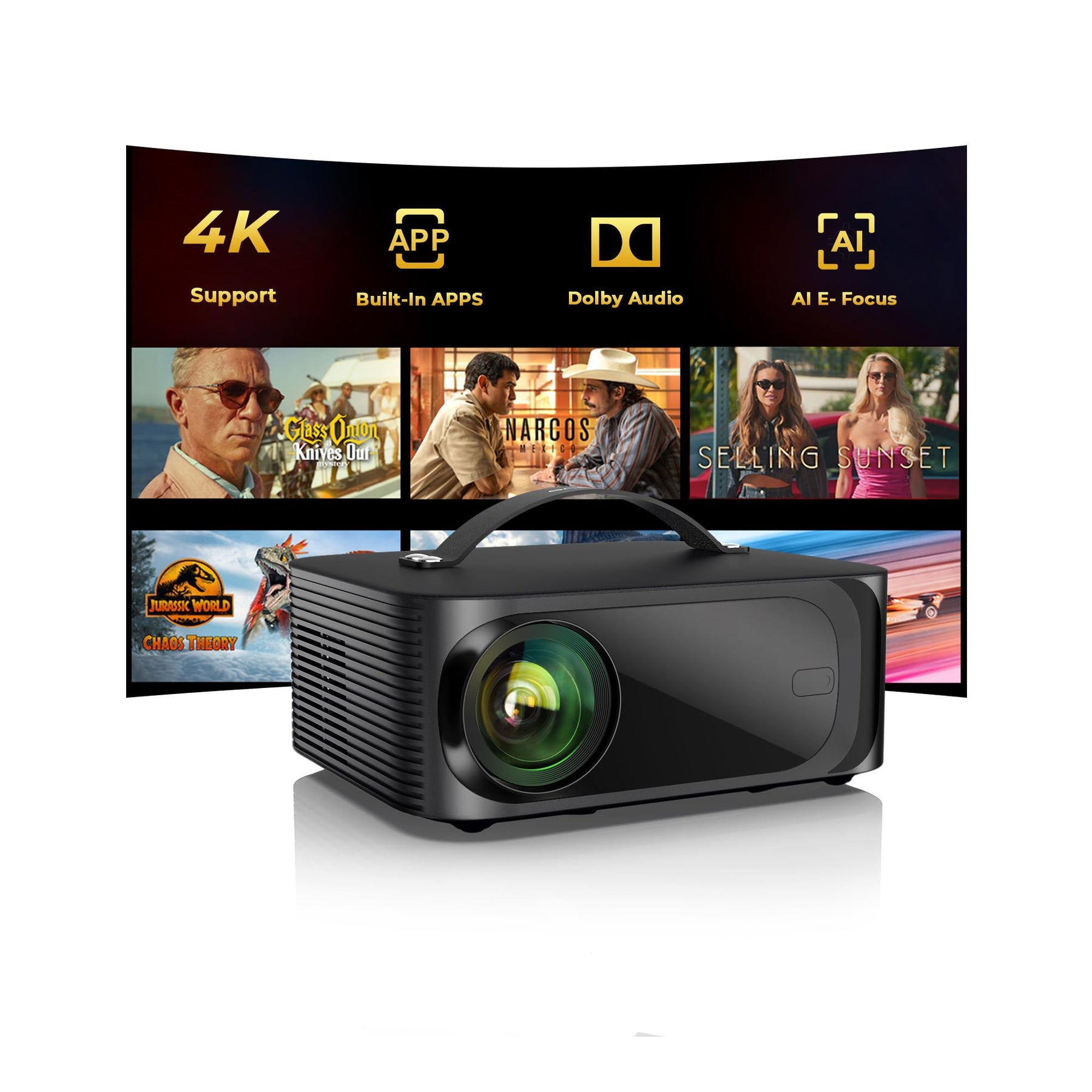 4K Smart Projector WiFi Bluetooth Dolby Audio