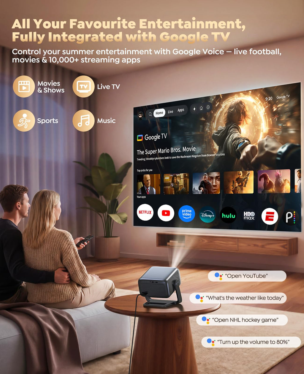 4K Smart Projector WiFi 6 Bluetooth 5.3