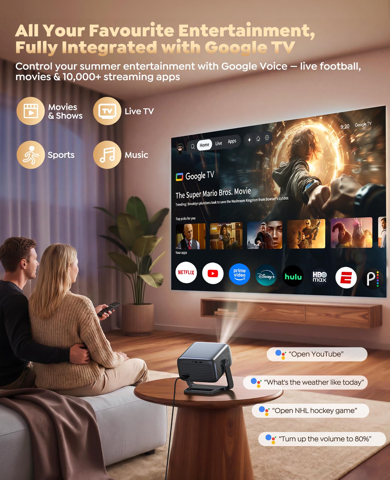 4K Smart Projector WiFi 6 Bluetooth 5.3