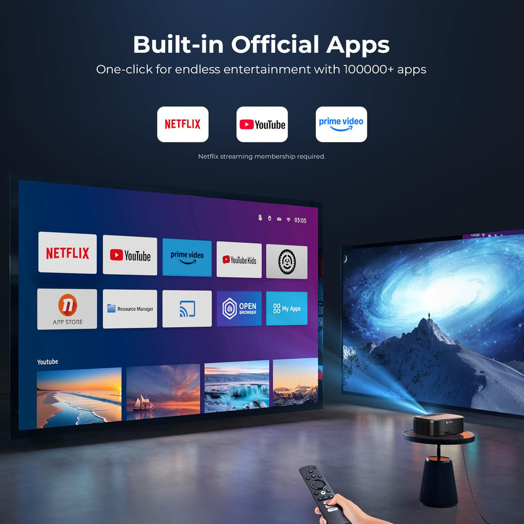 4K Smart Projector WiFi Bluetooth Apps Built-In