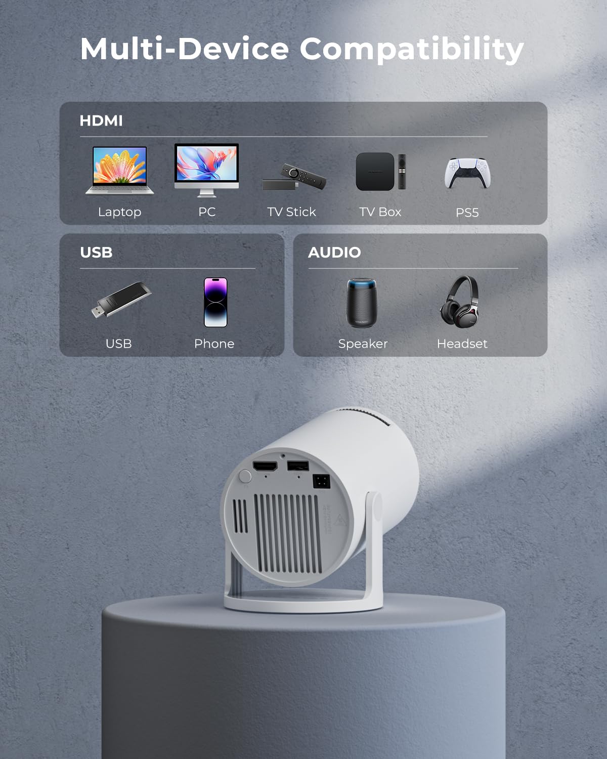 Mini Smart Projector WiFi Bluetooth 4K Support