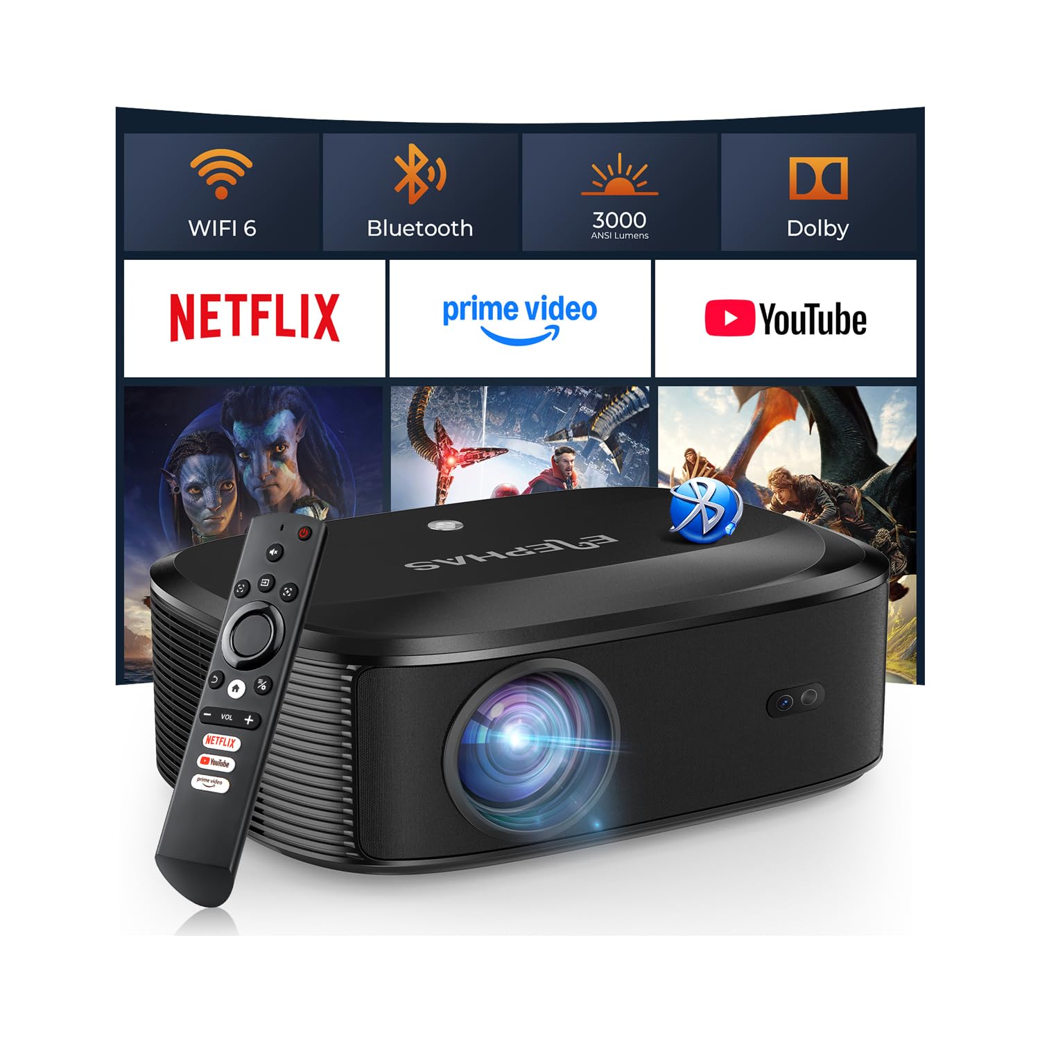 4K Smart Projector WiFi Bluetooth Apps Built-In