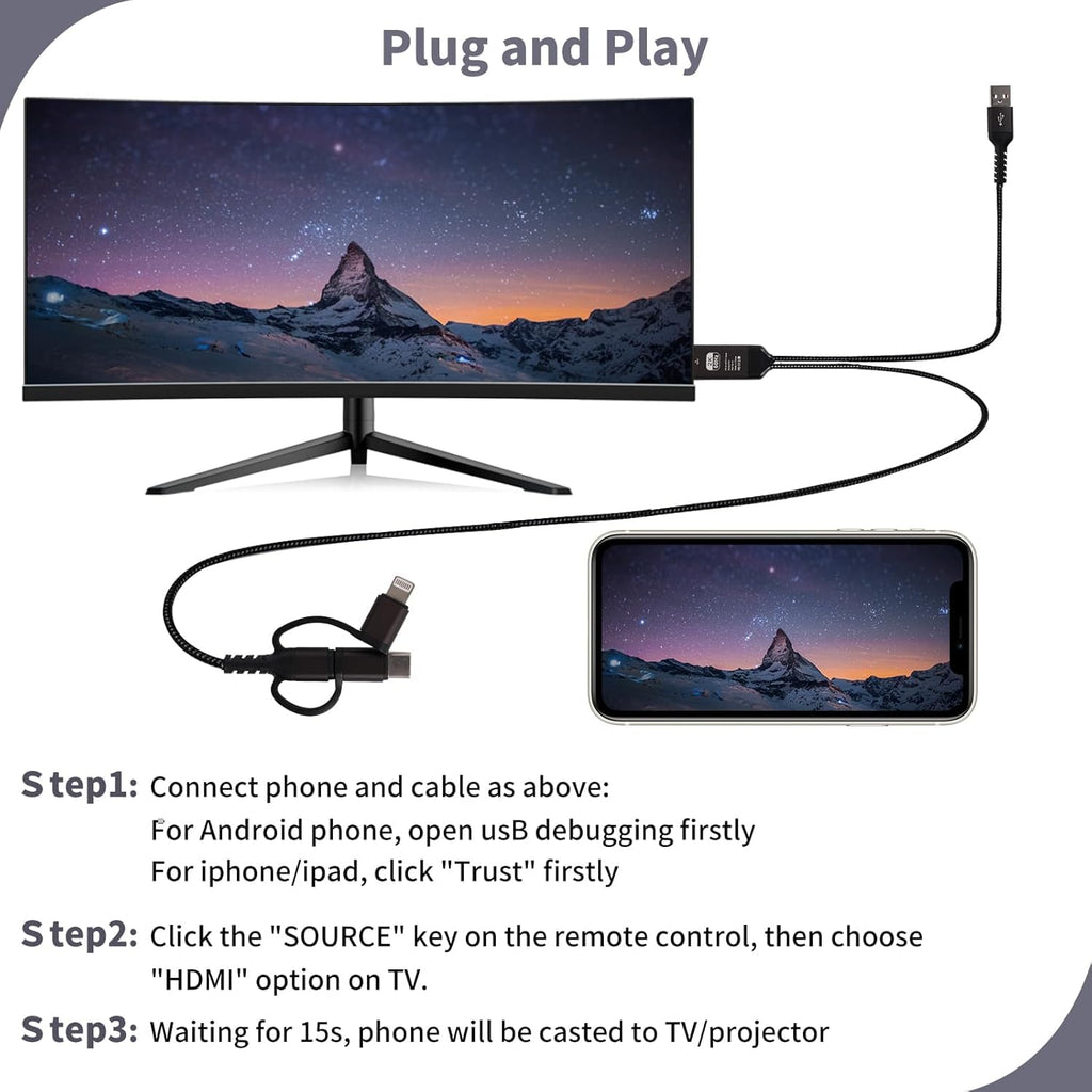 3 in 1 HDMI Mirroring Cable 2K 60Hz