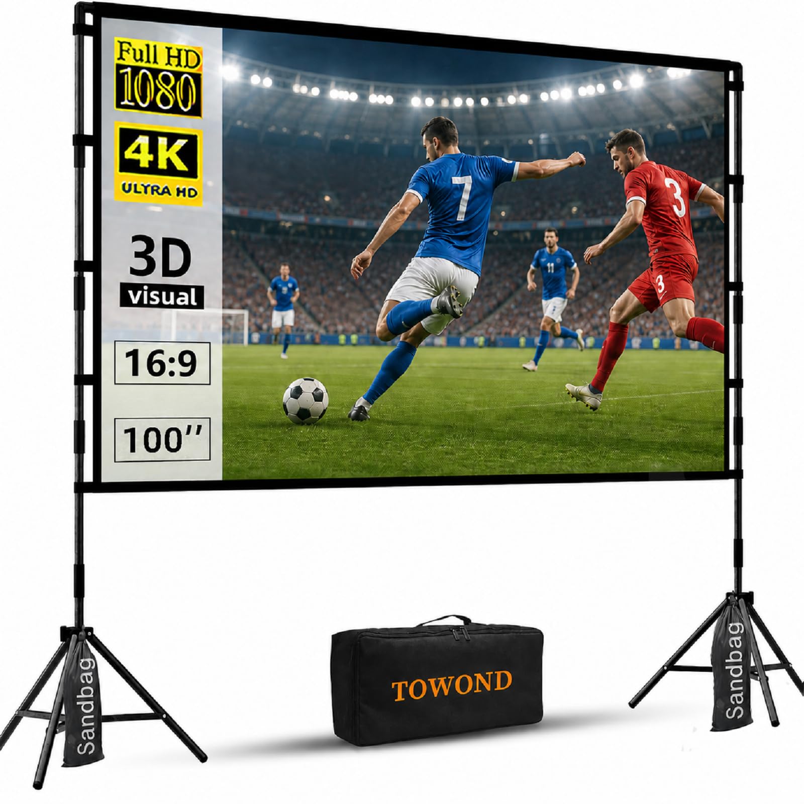 Portable Projector Screen with Stand 4K 16:9