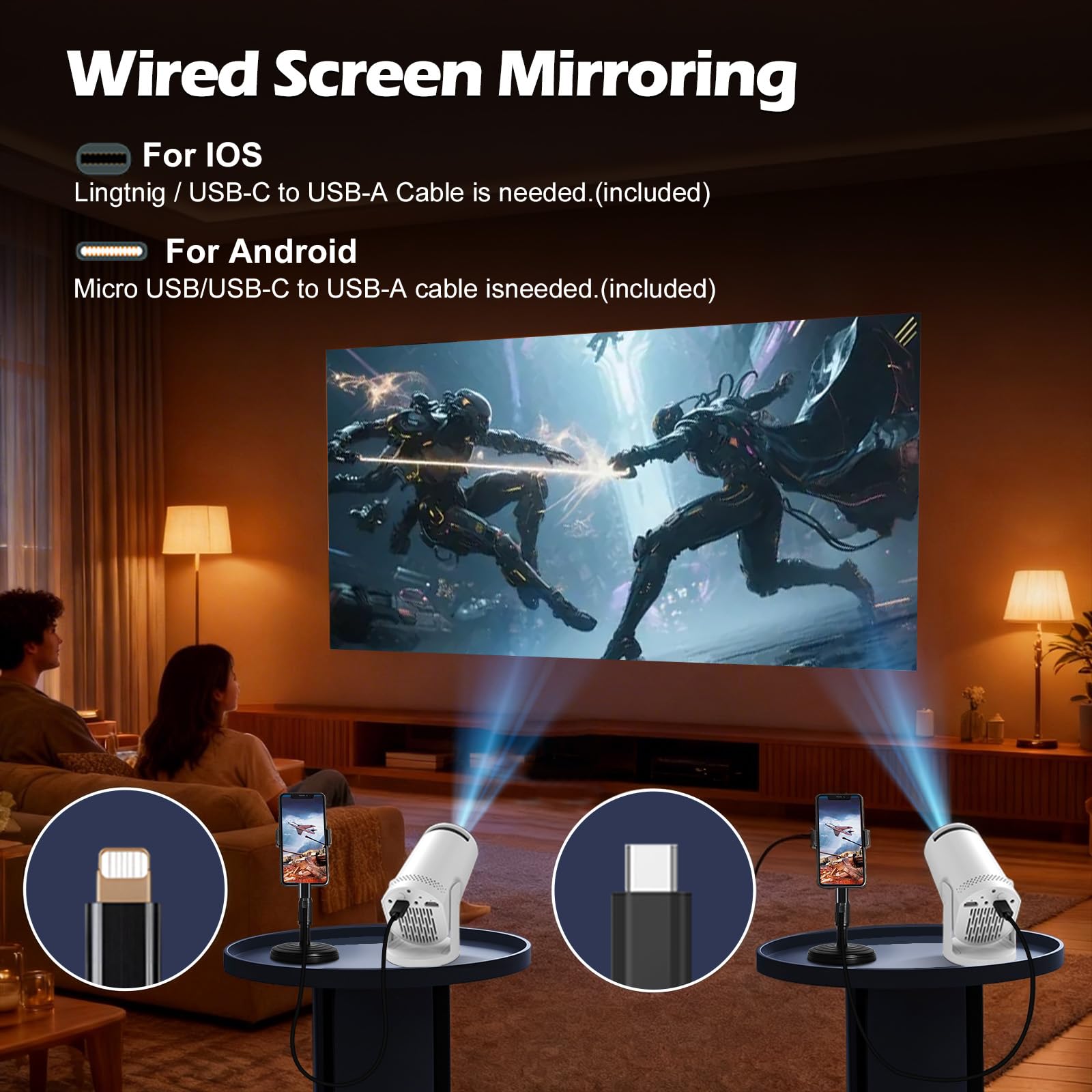 Mini Projector 1080P 4K Support