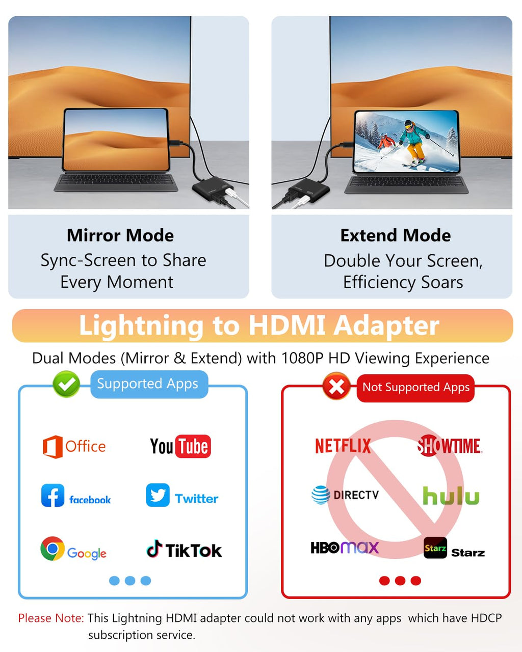 Lightning to HDMI Adapter 1080P AV Cable
