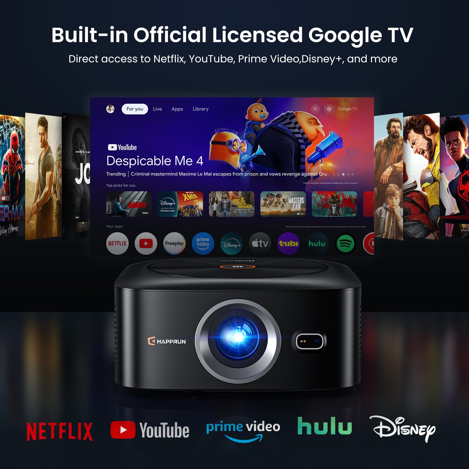 4K Smart Projector 1500 ANSI WiFi Bluetooth