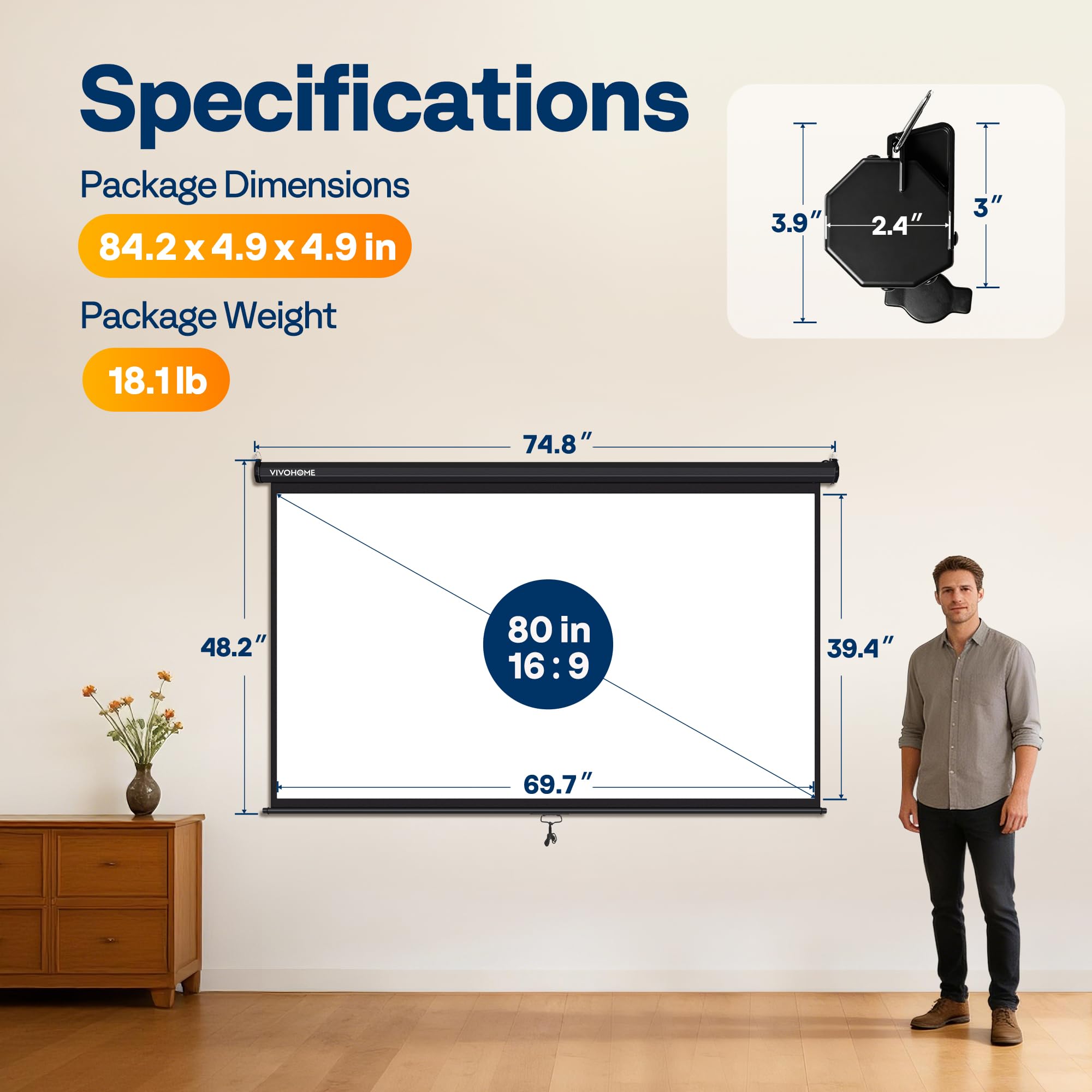 Manual Pull Down Projector Screen 72–120 Inch