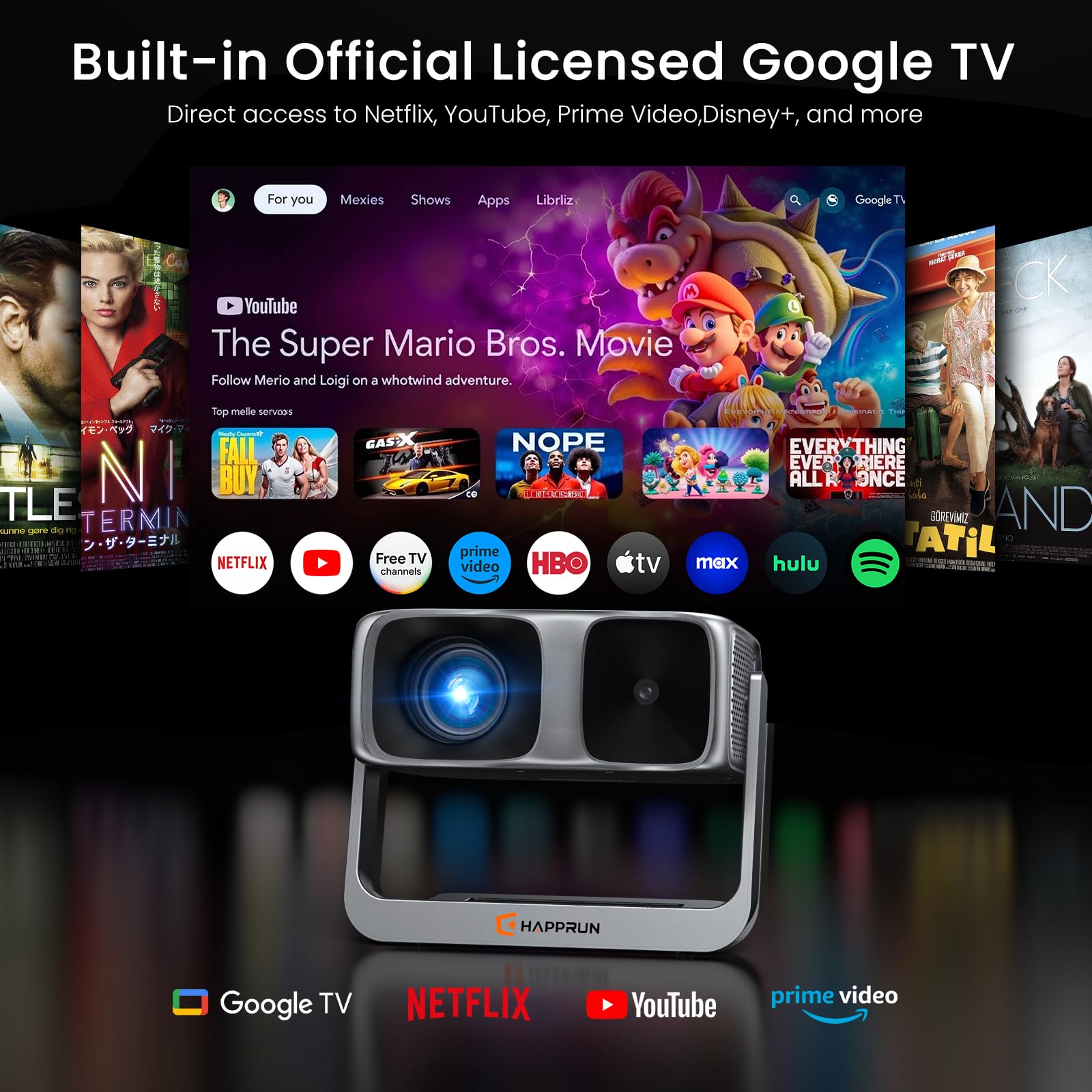 4K Smart Projector 2000 ANSI WiFi Bluetooth