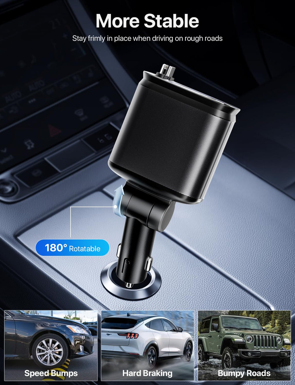 66W Retractable Car Charger 4 in 1 USB-C Cable
