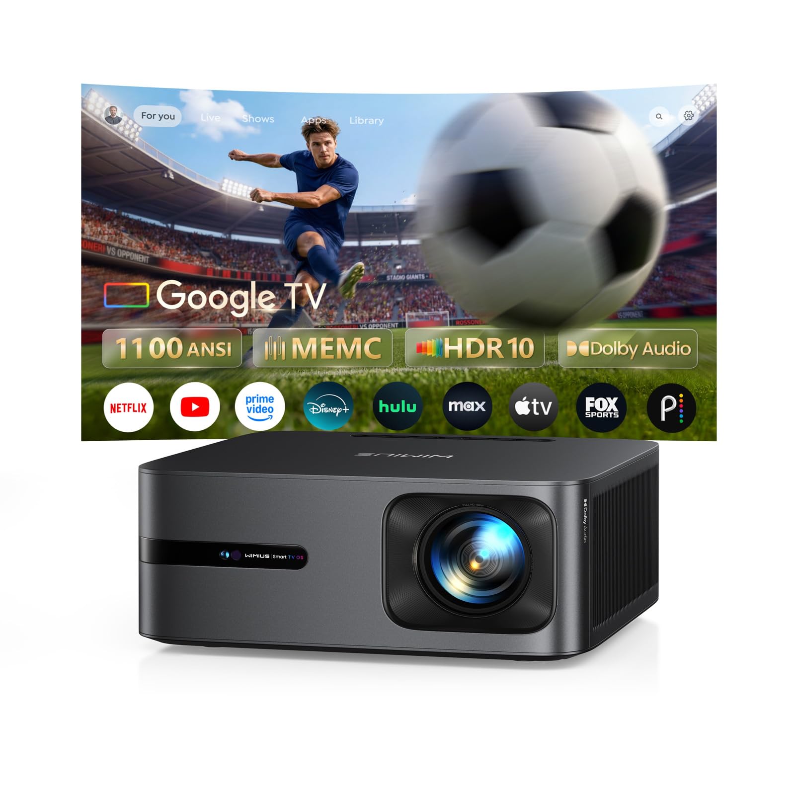4K Smart Projector 1100 ANSI WiFi 6 Bluetooth