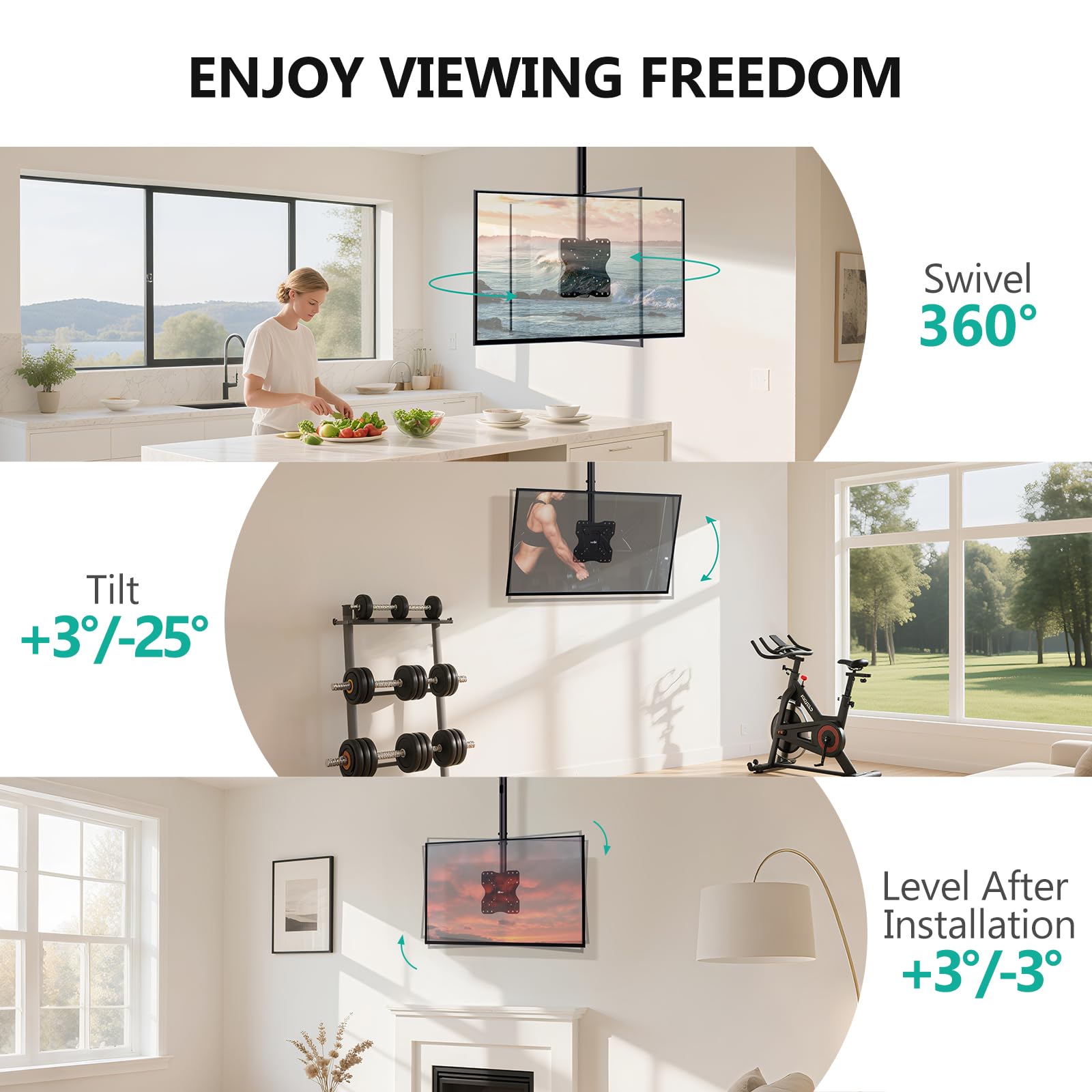 Adjustable TV Ceiling Mount 23–90 Inch