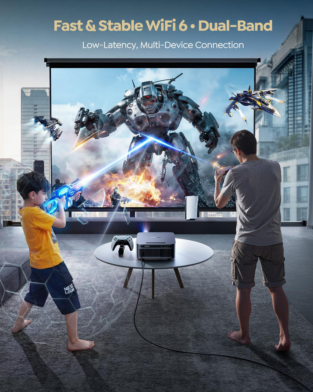 4K Smart Projector 1100 ANSI WiFi 6 Bluetooth