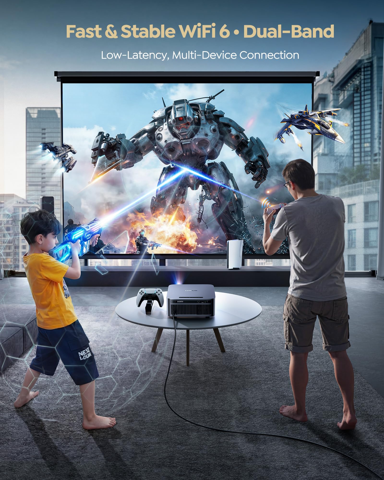4K Smart Projector 1100 ANSI WiFi 6 Bluetooth