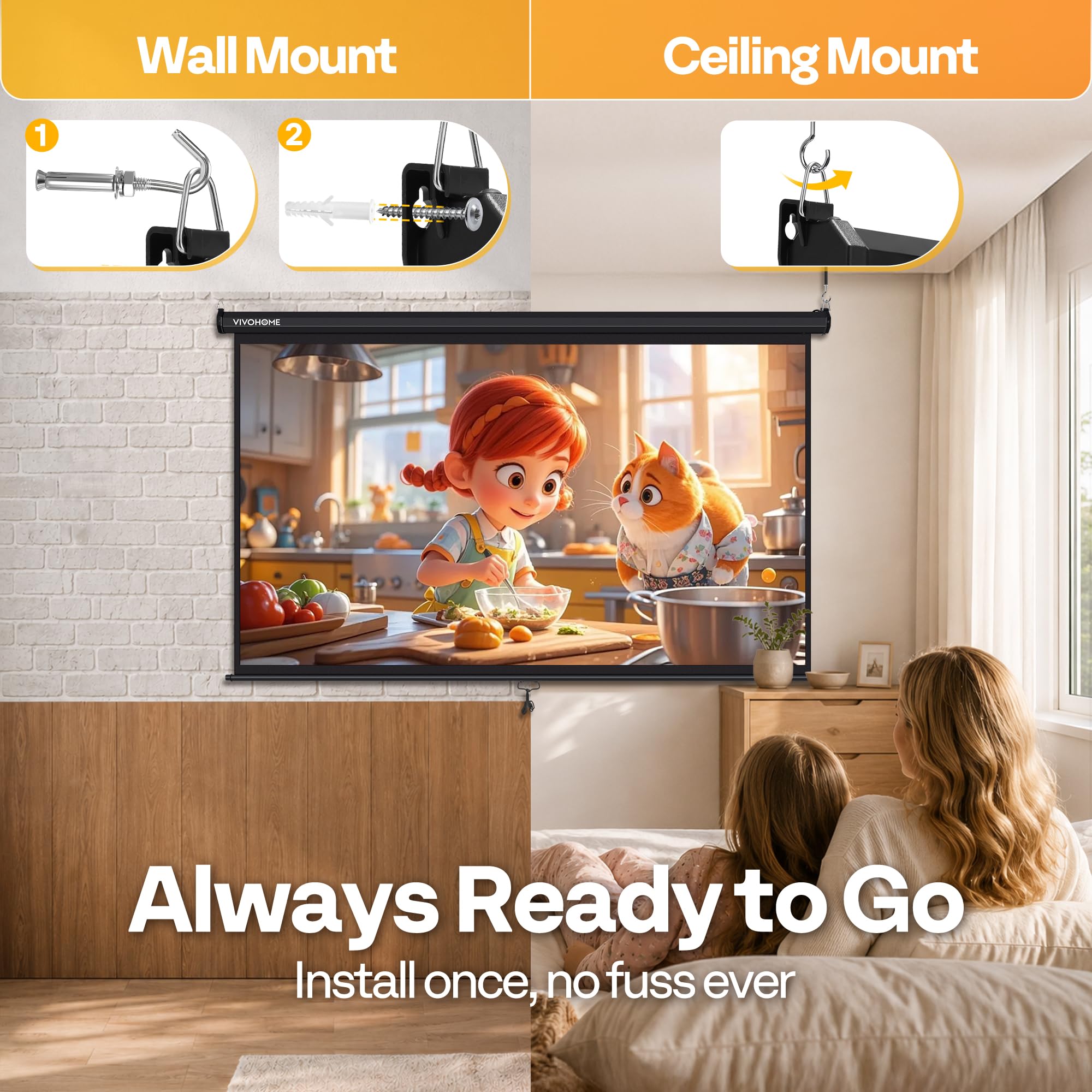 Manual Pull Down Projector Screen 72–120 Inch