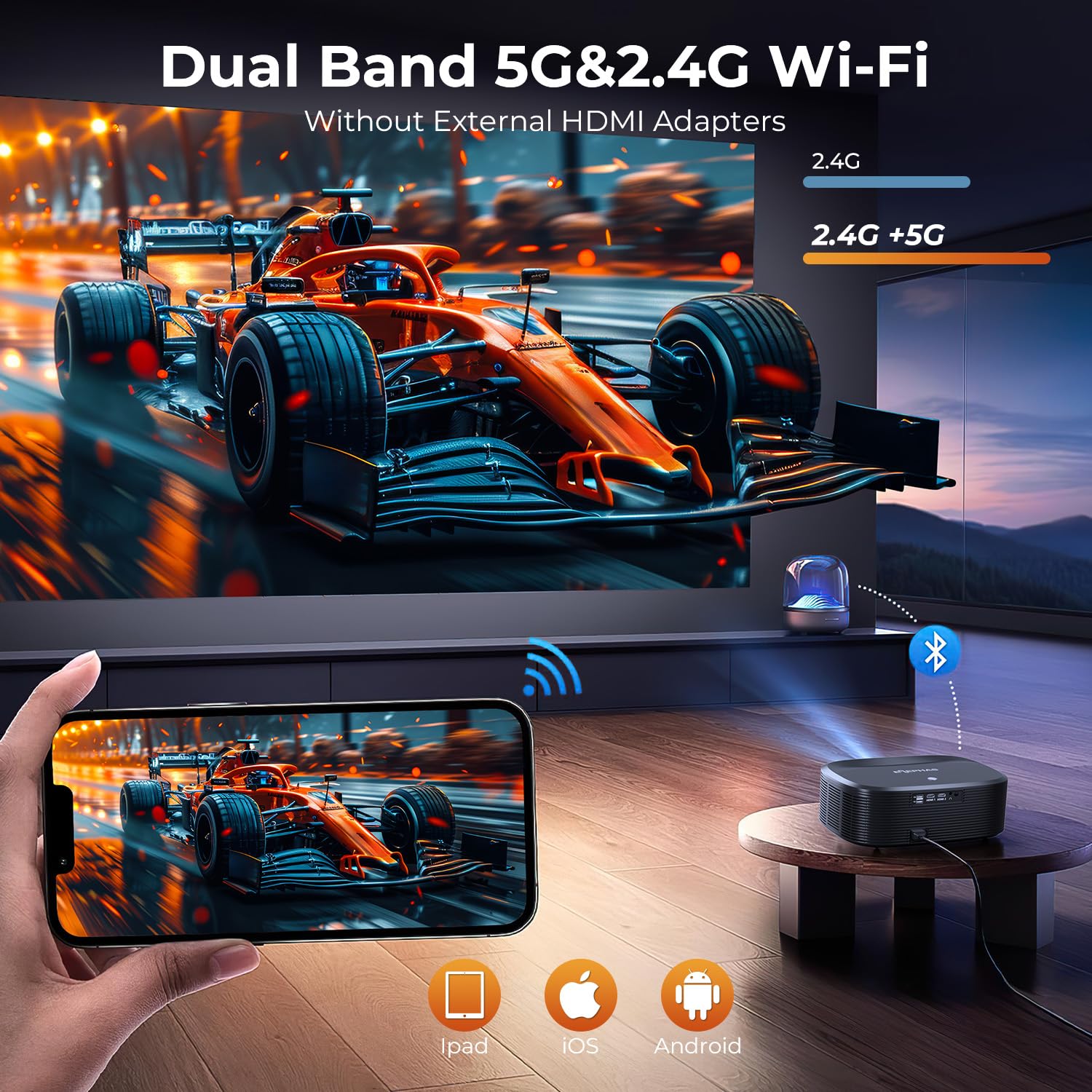 4K Smart Projector WiFi Bluetooth Apps Built-In