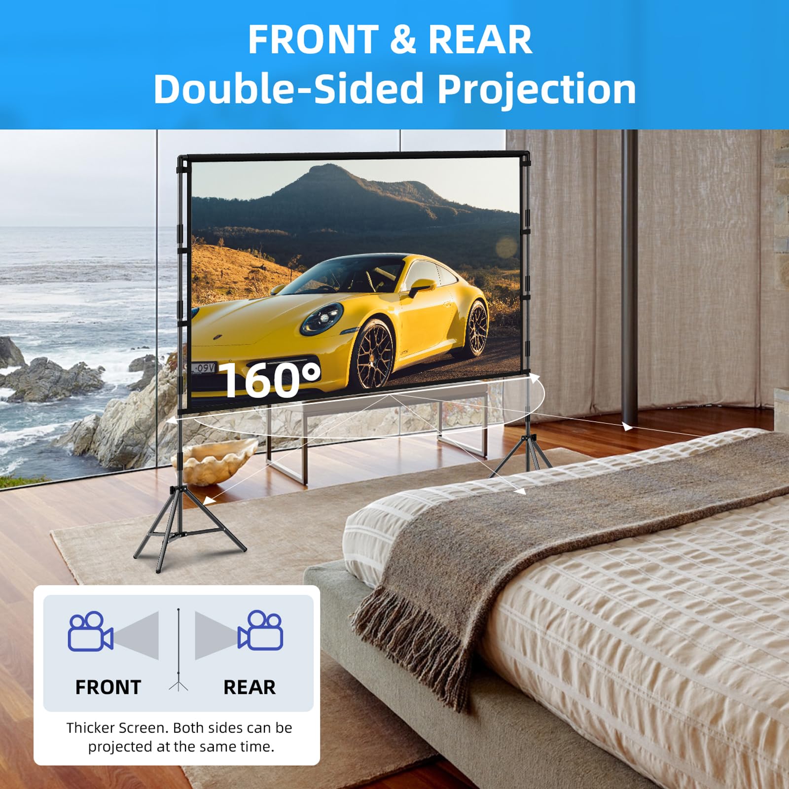 Portable Projector Screen with Stand 4K 16:9