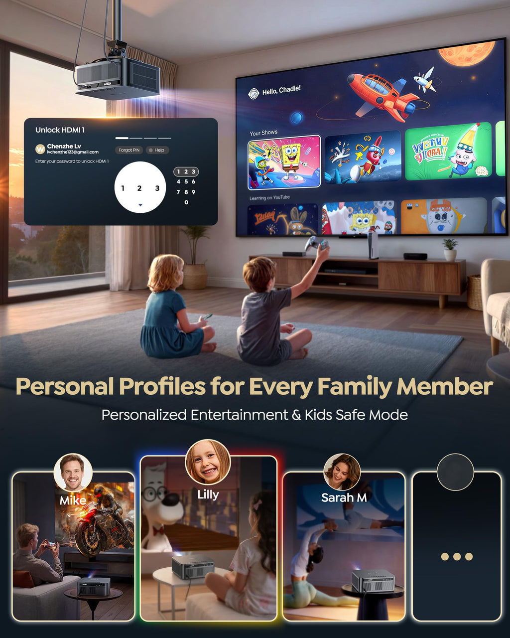 4K Smart Projector 1100 ANSI WiFi 6 Bluetooth
