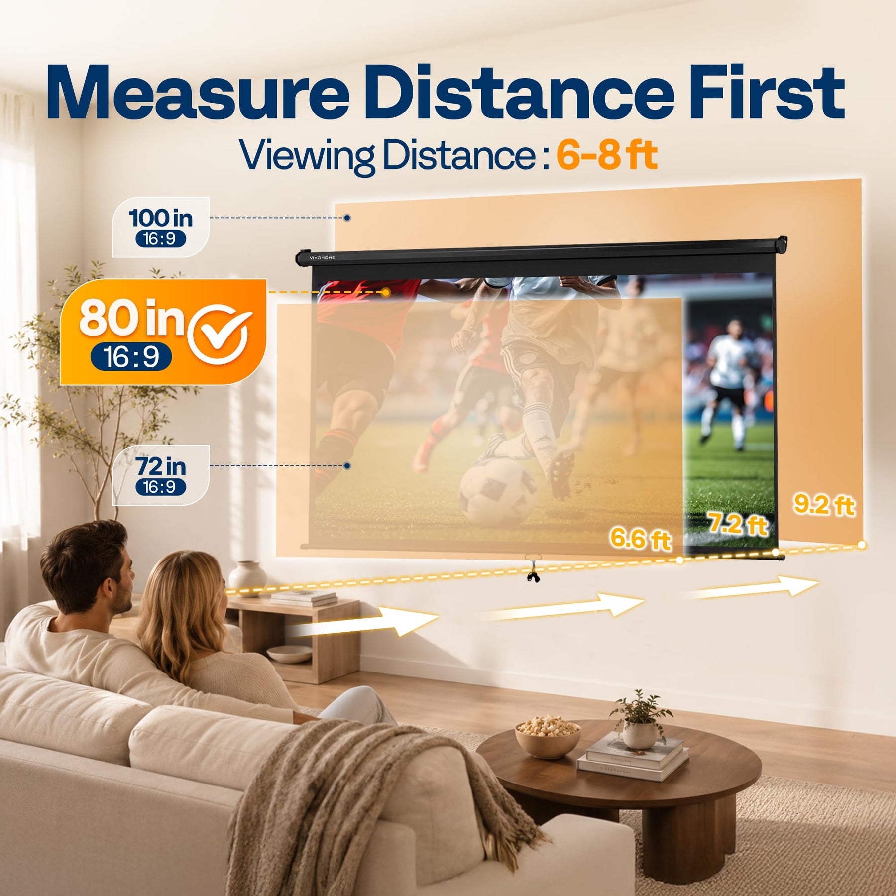 Manual Pull Down Projector Screen 72–120 Inch