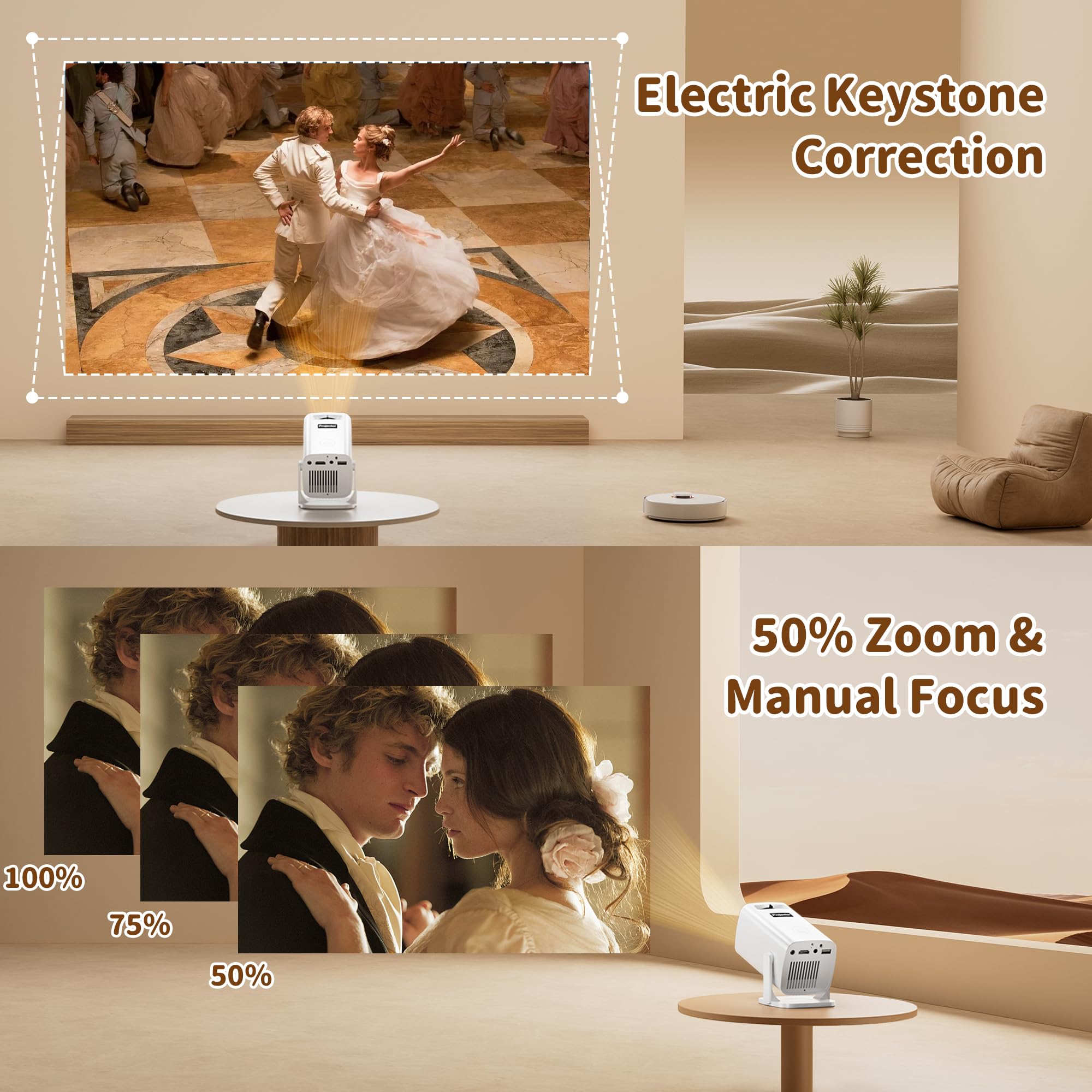 Mini Projector, Portable Projector 4K Support