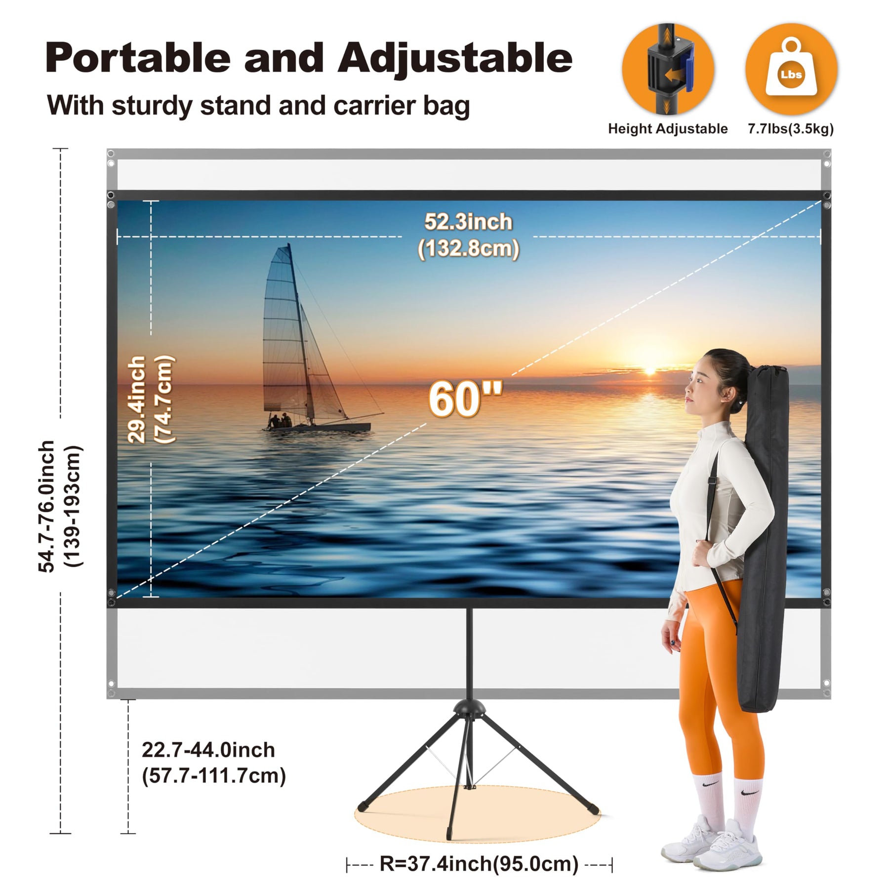 Outdoor Projector Screen with Stand 4K 16:9