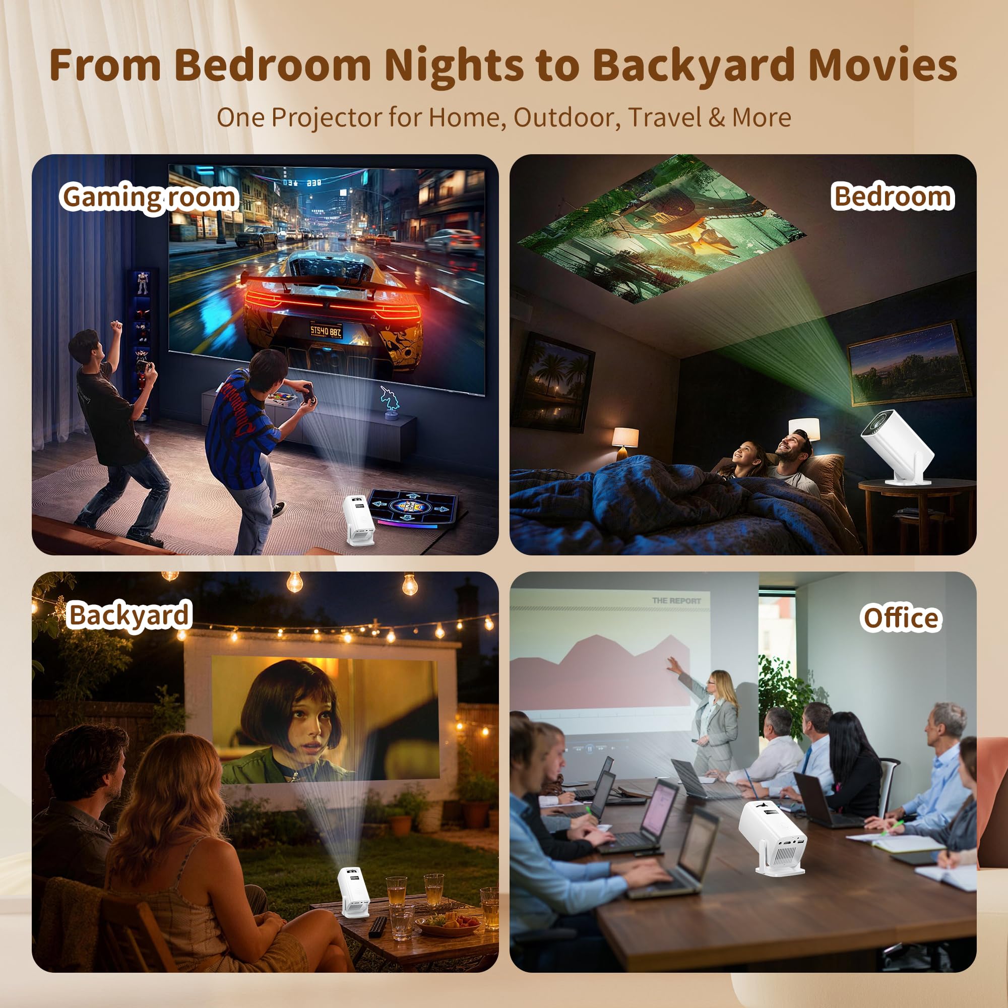 Mini Projector, Portable Projector 4K Support