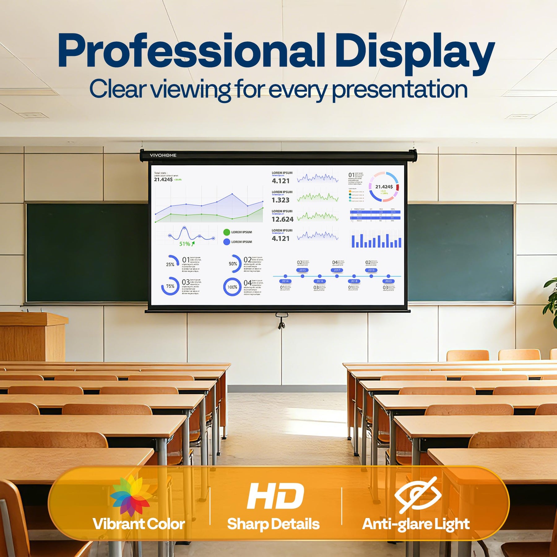 Manual Pull Down Projector Screen 72–120 Inch