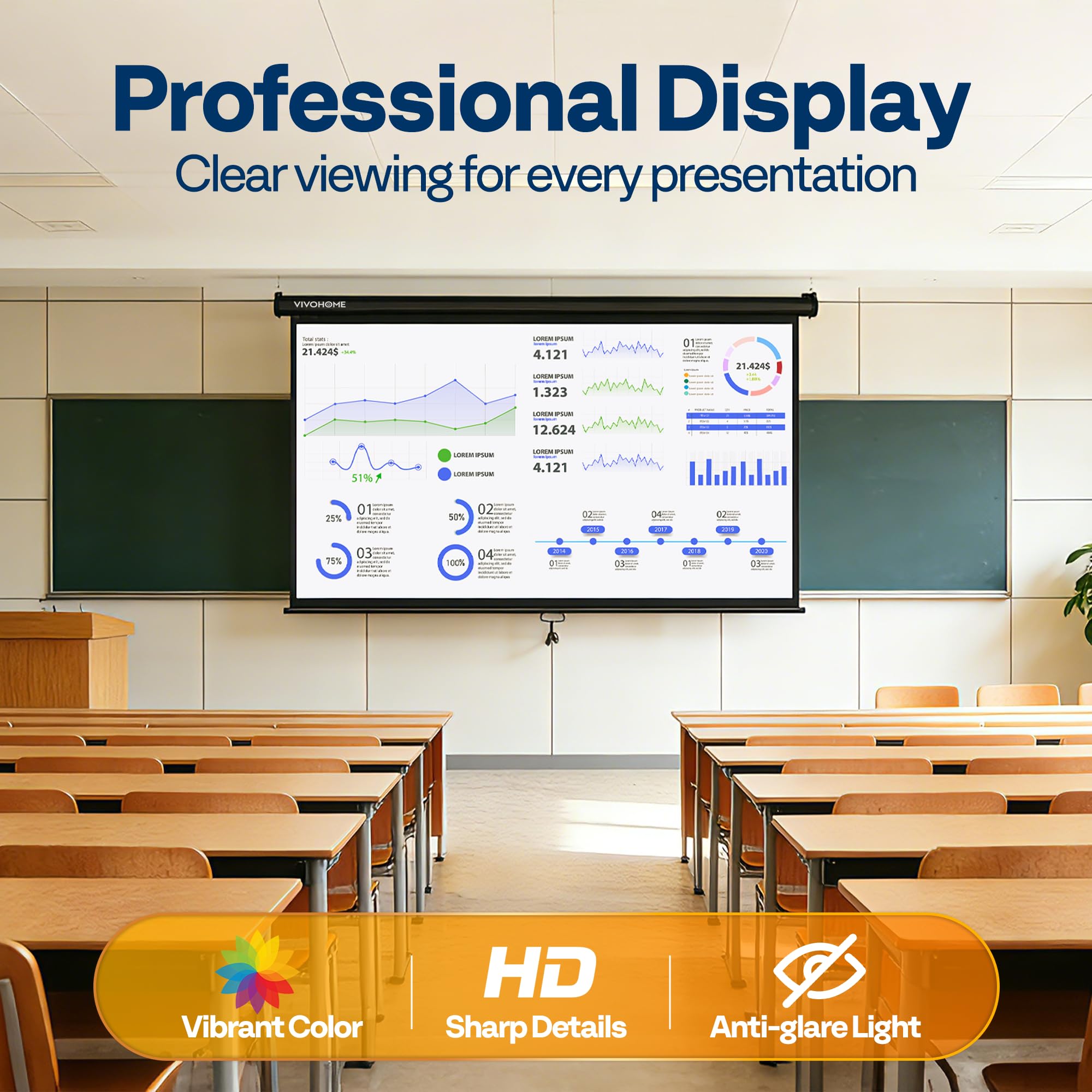 Manual Pull Down Projector Screen 72–120 Inch