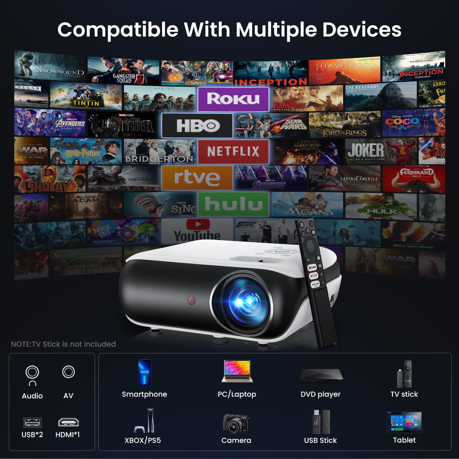 Full HD 1080P Bluetooth Projector
