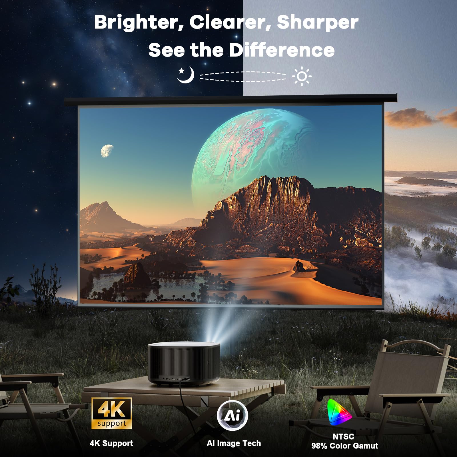 4K Smart Projector WiFi Bluetooth Auto Focus
