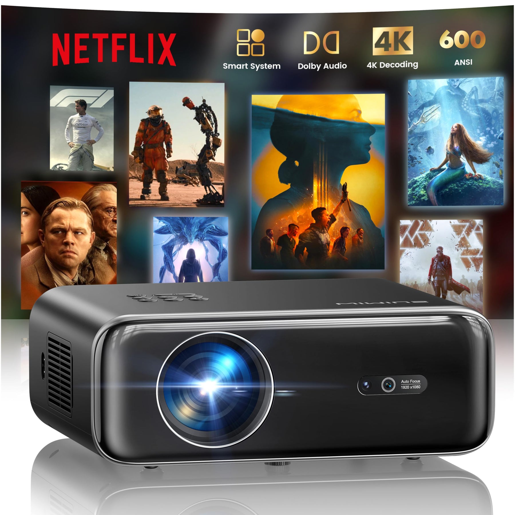 4K Smart WiFi 6 Bluetooth Projector 800 ANSI Lumens