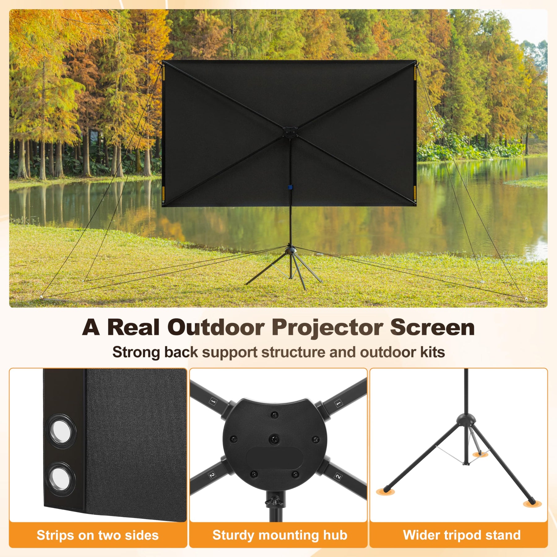 Outdoor Projector Screen with Stand 4K 16:9